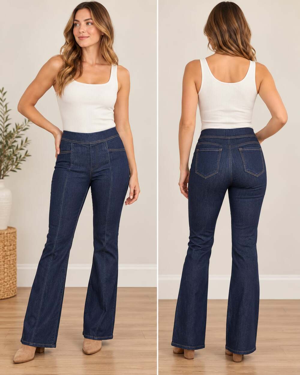 Cello High Rise Pull On Flare Jeans Size L Deluxe Comfort Stretch